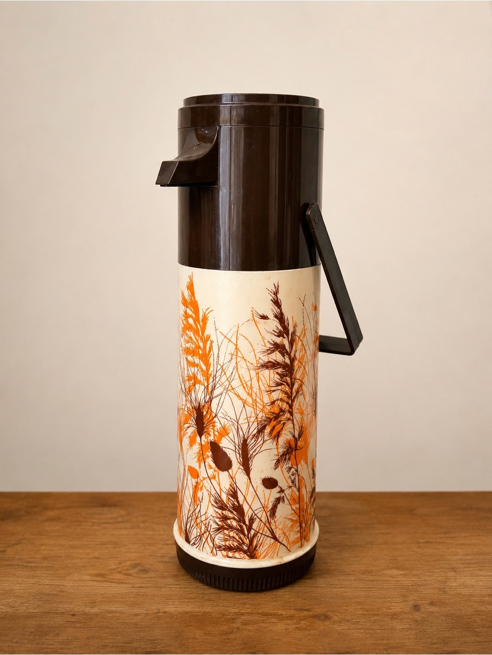 Aladdin Vintage 70s Floral Airpot Thermos Brown Orange
